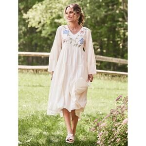 April Cornell Ophelia Midi Dress Embroidered XL Ivory Cottagecore Prairie